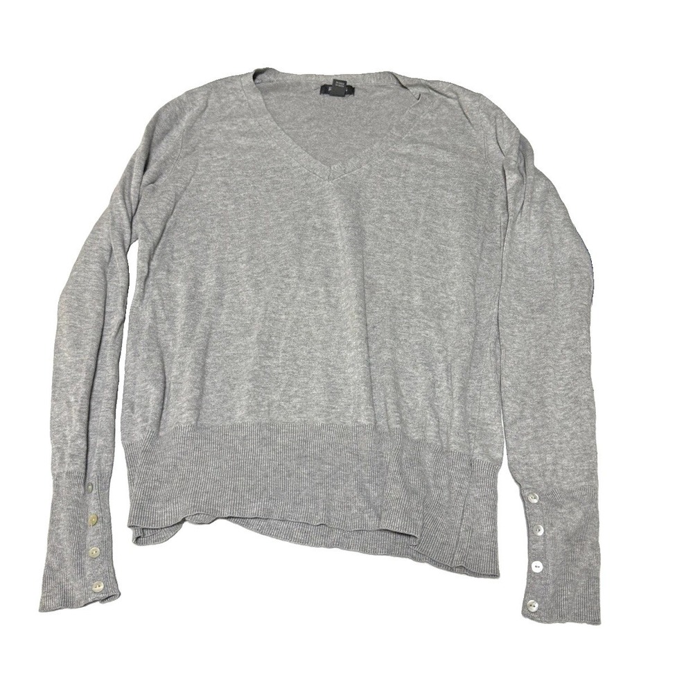 Kenneth Cole Reaction Women's XL Gray V-Neck Knit Pullover Sweater Button Cuff